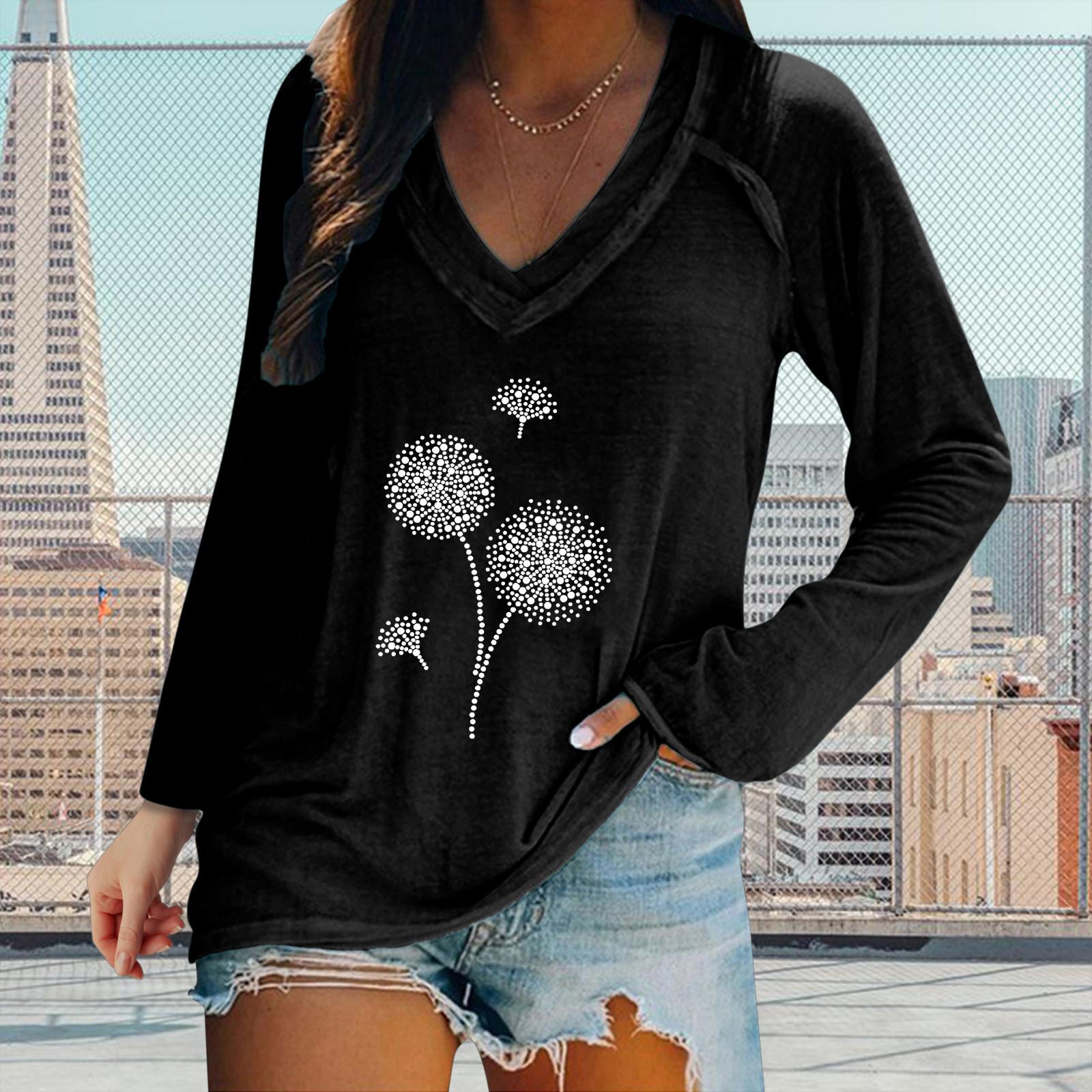 

Женская повседневная футболка с длинными рукавами и v-образным вырезом с принтом плюс размер, топы XXXXL чёрный