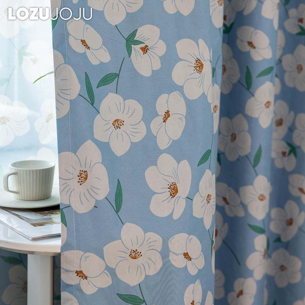1PC LOZUJOJU Literary Pastoral Style Blue Flower Printed Curtain Full Blackout Curtains for Bedroom Living Room Balcony Window for Home Decor
