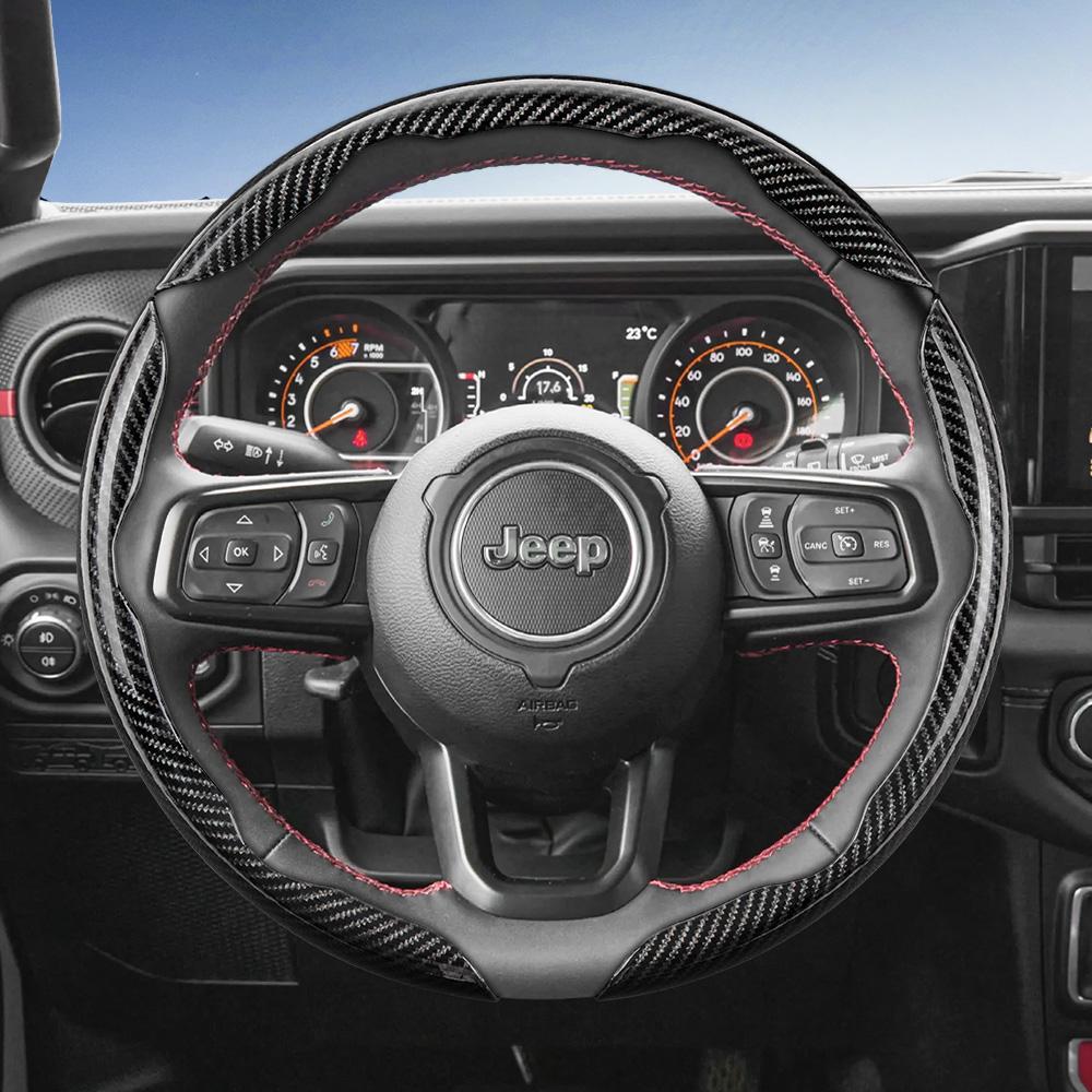 EPY1 Suitable for Jeep Carbon Fiber Texture Steering Wheel Cover Grand Cherokee Compass Wrangler Renegade Avenger Grand Wagoneer Red