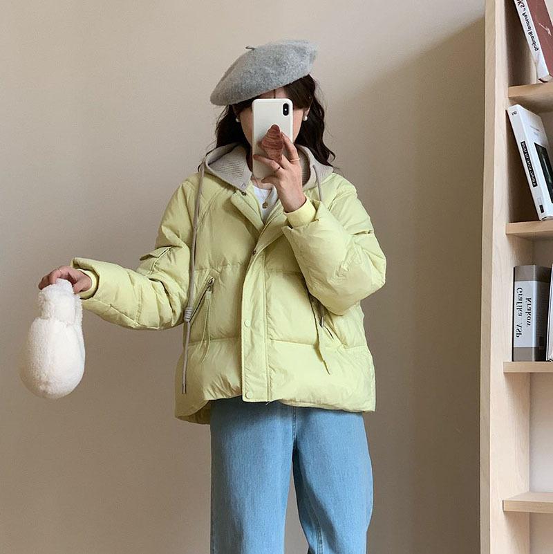 Removable knitted hat down jacket women's short 2024 winter new thickened warm small white duck down bread jacket