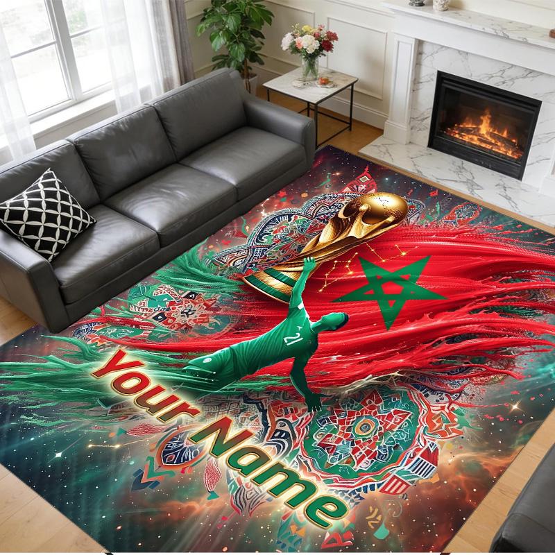 Crystal Velvet Rug Custom Name Text, Soft Non Slip Floor Mat Home DecorMorocco Football