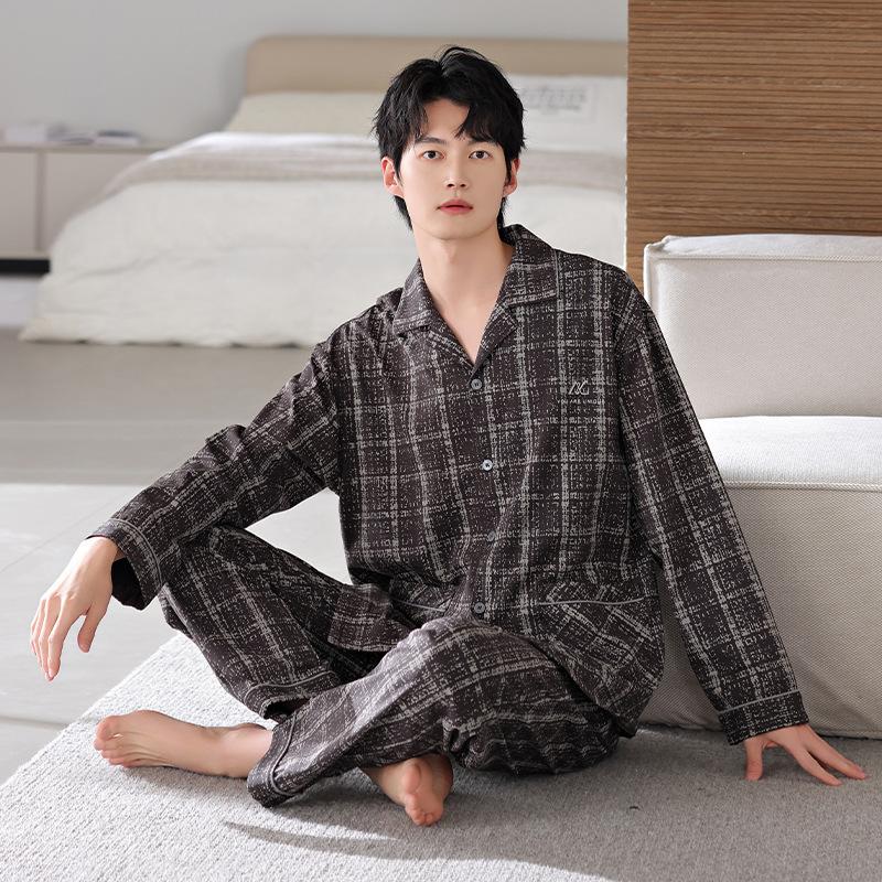 Soft Pure Cotton Pajamas Men's Spring and Autumn Pure Cotton Long-sleeved High-end Loungewear Men's Casual Suit Loose