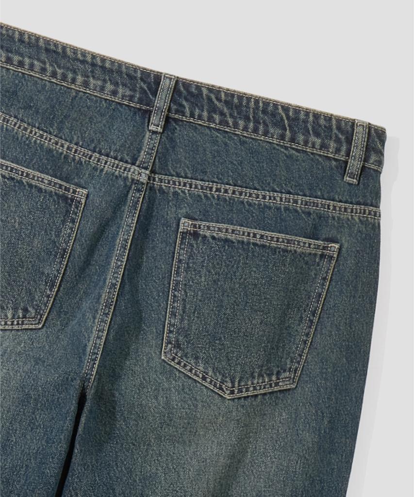 AGOD Vintage Washed Damaged Wide Denim Pants [Sand Indigo]