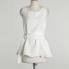 Summer O Neck Sleeveless Shirts With Belt Elegant Cotton Linen Blouse Women Casual Tops Fashion Solid Loose Clothes Blusas 27938