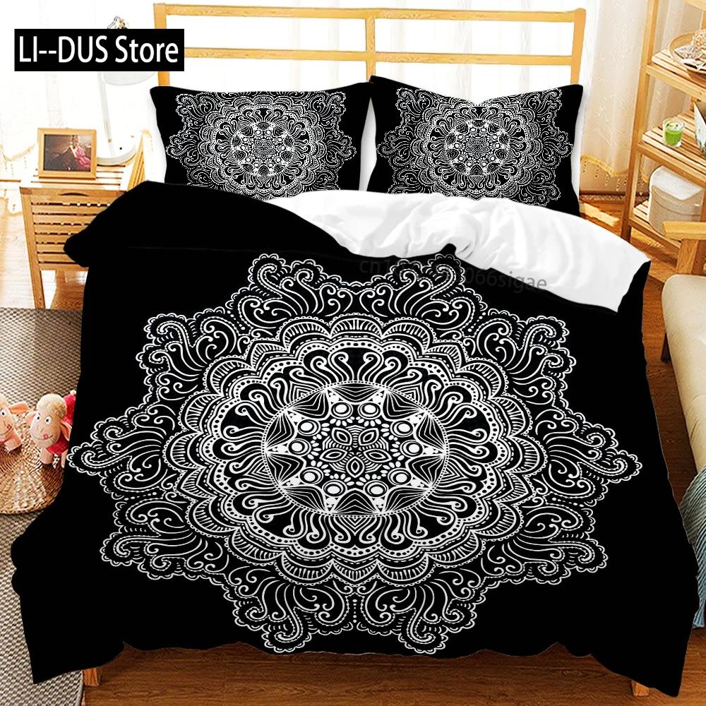Black Bedding Set 3 Piece Bohemian Duvet Cover Queen King Polyester Mandala Elephant Boho Chic Quilt Cover for Adults Boys Girls