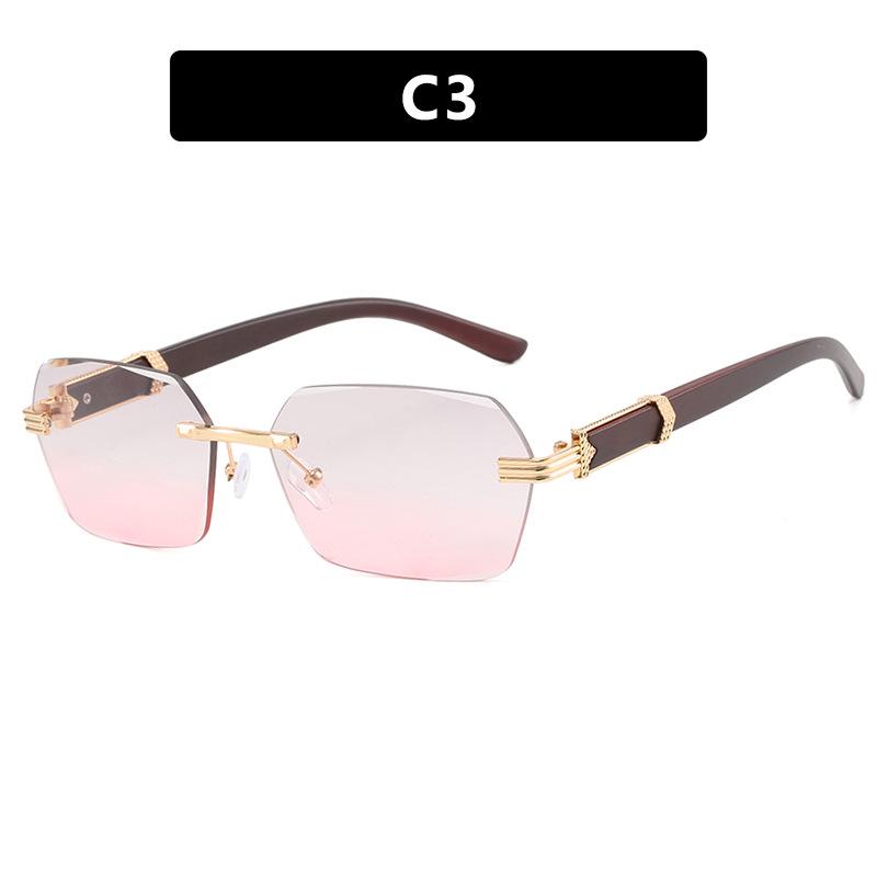 Trendige rahmenlose unregelmäßige quadratische Sonnenbrille mit kleinen Holzmaserbeinen