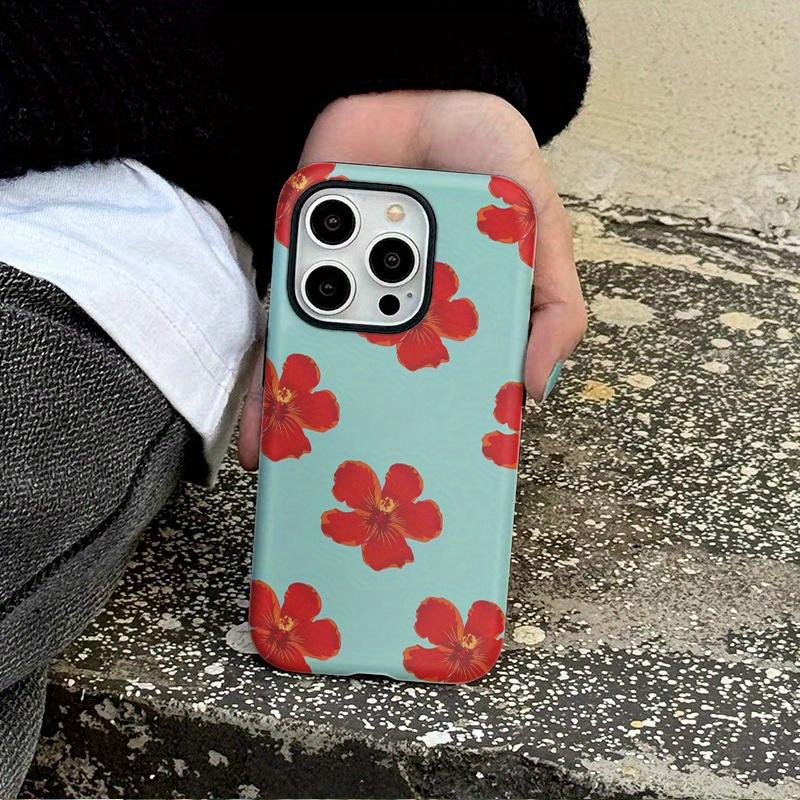 Clmj Red Flower Stylish Luxury Phone Case for iPhone 16 15 14 13 12 11 X XS XR XSMAX 7 8 Pro Max Plus Double-layer Back Cover