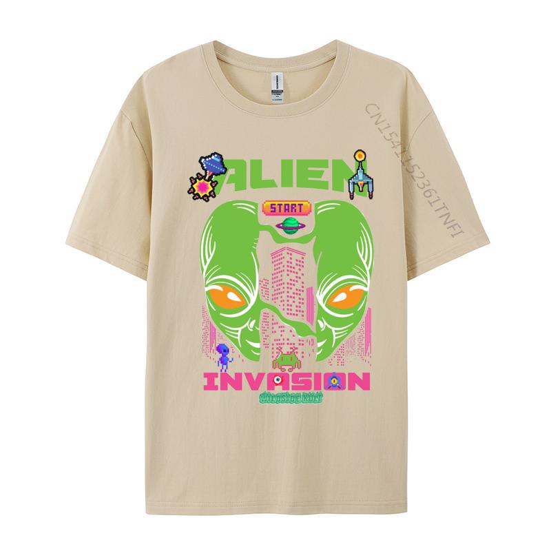 Brand Men T Shirt Printed Customized Top Tshirts Alien invasion retro T Shirts Round Collar Free Shipping
