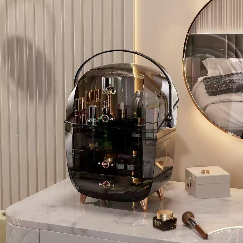 Custom Light Luxury Cosmetic Storage Box: Large Capacity Handheld Lipstick and Mask Organizer.