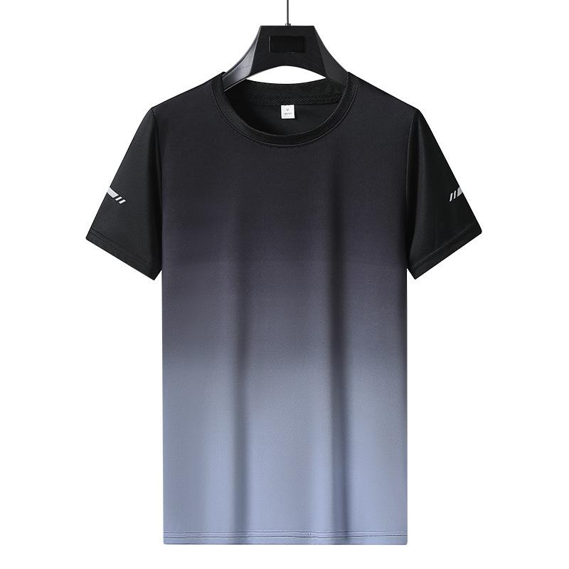 Męska koszulka sportowa z krótkim rękawem, okrągły dekolt, szybkoschnąca, z gradientem, luźna, z krótkim rękawem, z lodowego jedwabiu