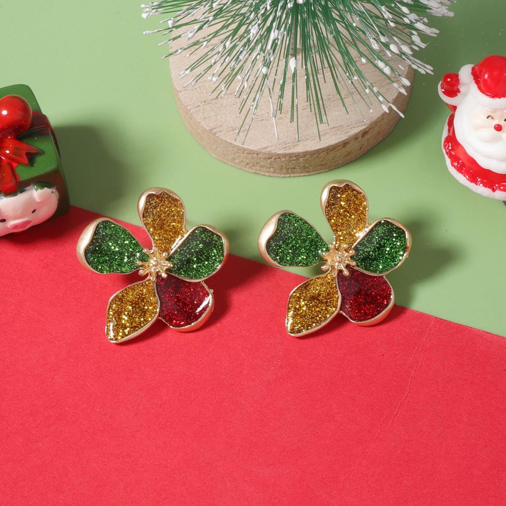 Christmas exquisite, niche, simple fashion, colorful flower stud earrings, versatile daily commuter girl