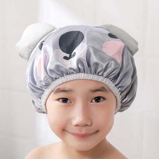 Bath Hair Hat Cartoon Design Waterproof Double Layer Elastic Band Hair Protection Nerdy Koala Cute Kids Bathing Hat Home Supply