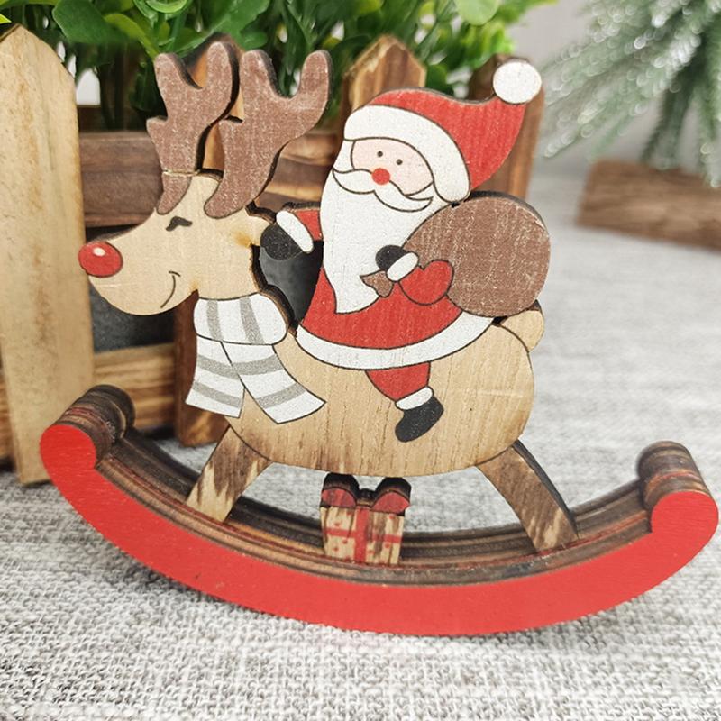 Christmas Decorations Rocking Snowman Wooden Horse Ornaments Christmas Gifts Painted Old Man Snowman Wooden Crafts