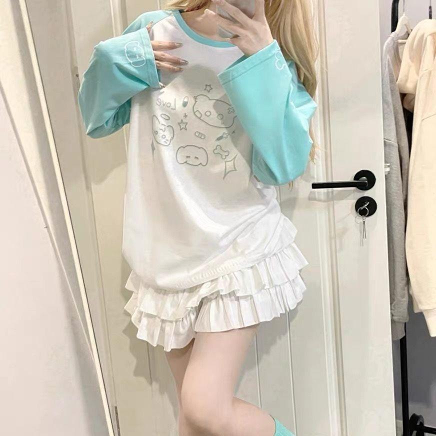 Cute Girls Tees Women s T-shirts Long Sleeve Girls Y2K T-shirts Casual Leisure Street Wear S