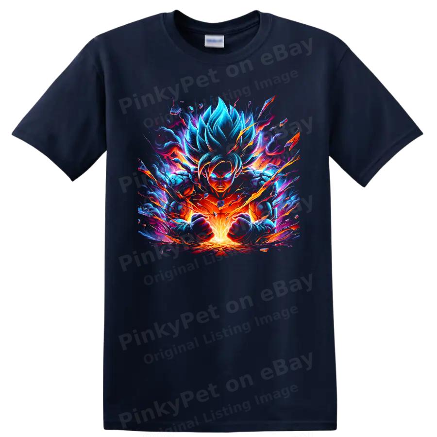 Goku Ultra Instinct Anime Fighter T Shirt W/ Neon Energy Burst Graphic Art Tee