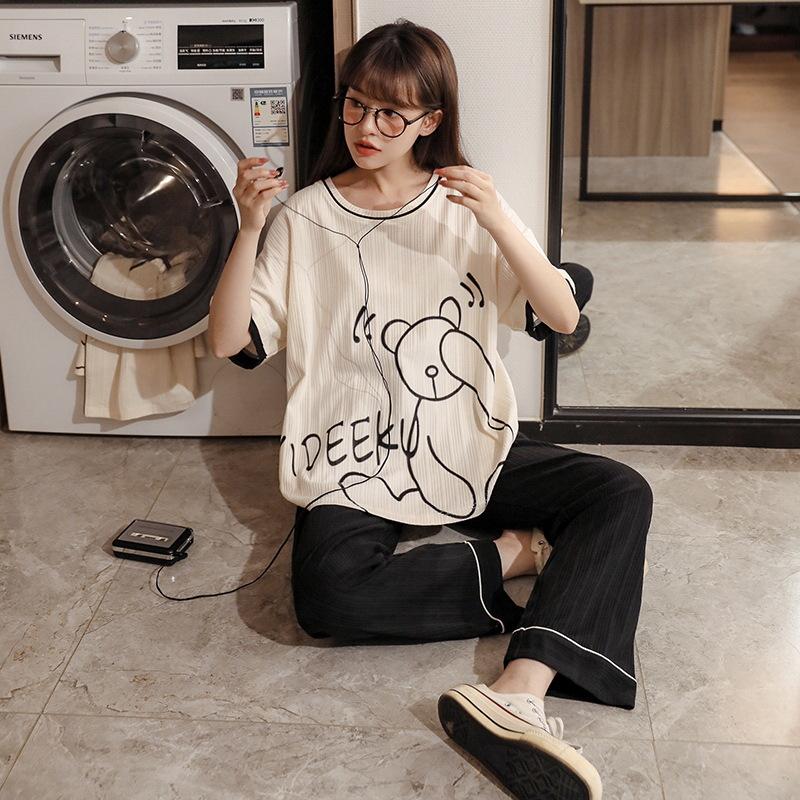 Cotton Pajamas Women's Long-sleeve Fresh and Cute Thin Two-piece Suit Womens Two Piece Sets Pajamas