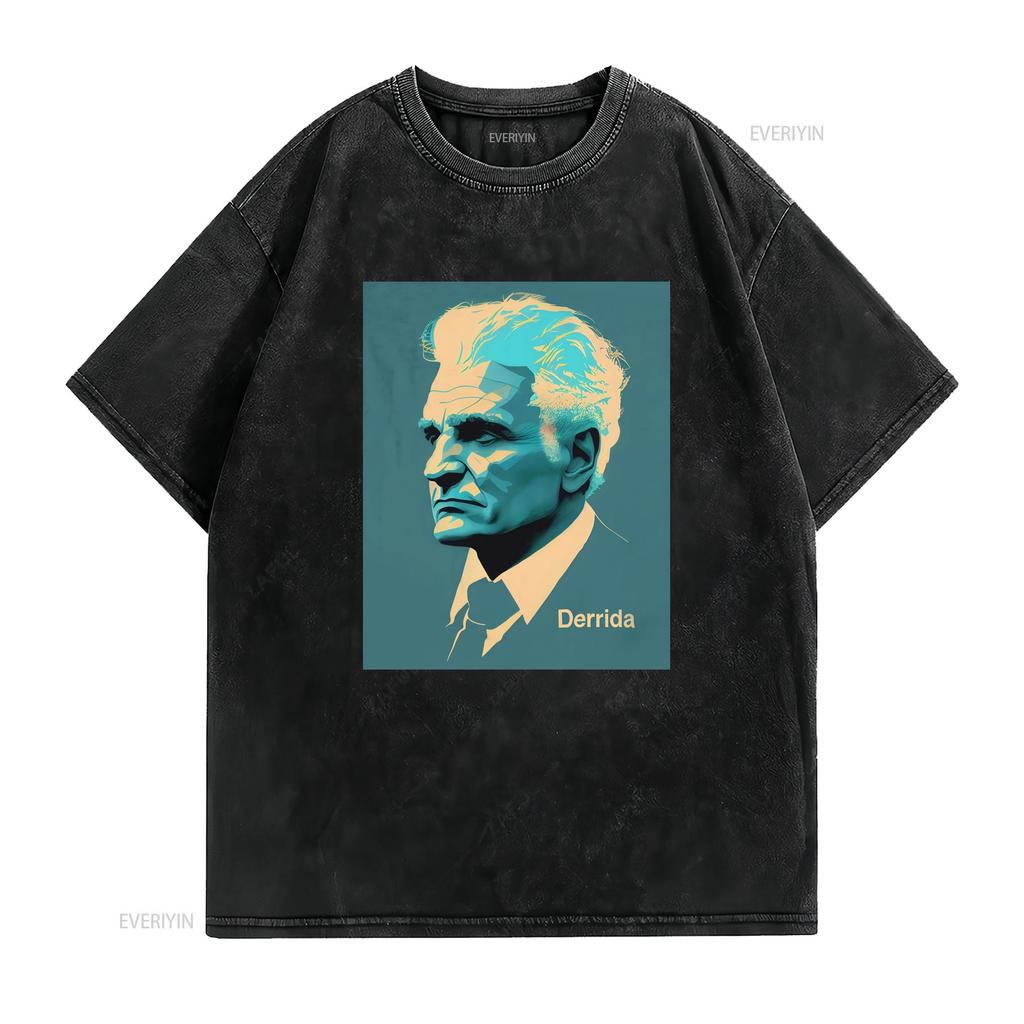 Jacques Derrida Retro Minimalist T Shirt Philosophy Mindspring Retreat Casual Crew Neck Slight Stretch Fabric Regular Vintage