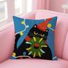 Cartoon Christmas Gift Cute Cat Cushion Cover Linen Pillowcase Cover Soft Decor for Sofa Home Room