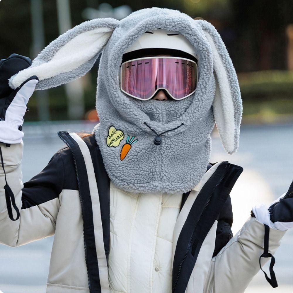 Cartoon Masks Hood Beanies Solid Color Fleece Pullover Cap Fashion Helmet Hat  Winter