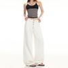 Spring Summer Vintage Five Button Double Pleat A Line White Casual Wide Leg Denim Pants For Women Casual Pants Oversize Denim Trousers
