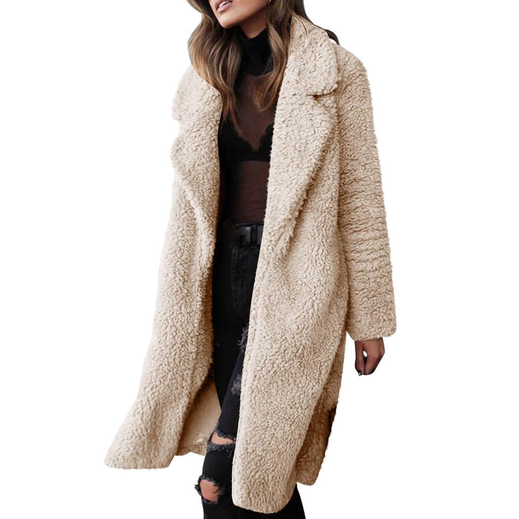 Women's Long-sleeved Warm Plush Jacket With A Lapel