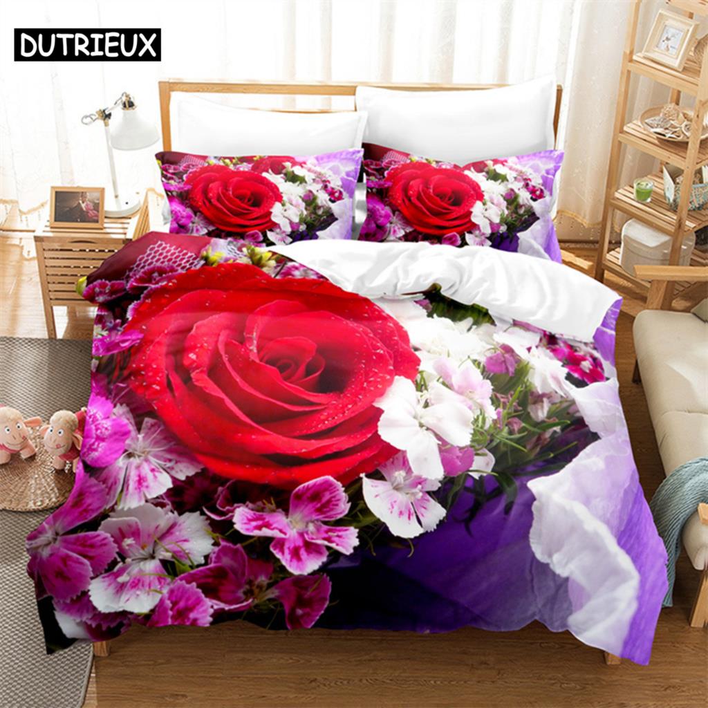 Lussuoso Set Letto Matrimoniale Rosa Rossa Set Copripiumino Set Biancheria da Letto Piumone Set Biancheria da Letto Biancheria da Letto King Size Copripiumino Set Biancheria da Letto