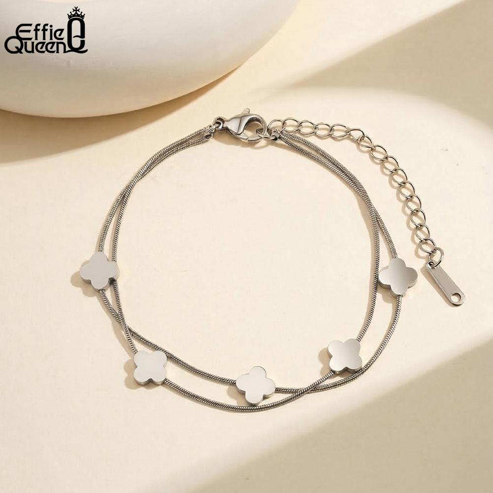 EFFIE QUEEN Stainless Steel 18K Gold Plated Stackable for Women Fashion Star Eye Flower Heart Chain Bracelet Waterproof Jewelry