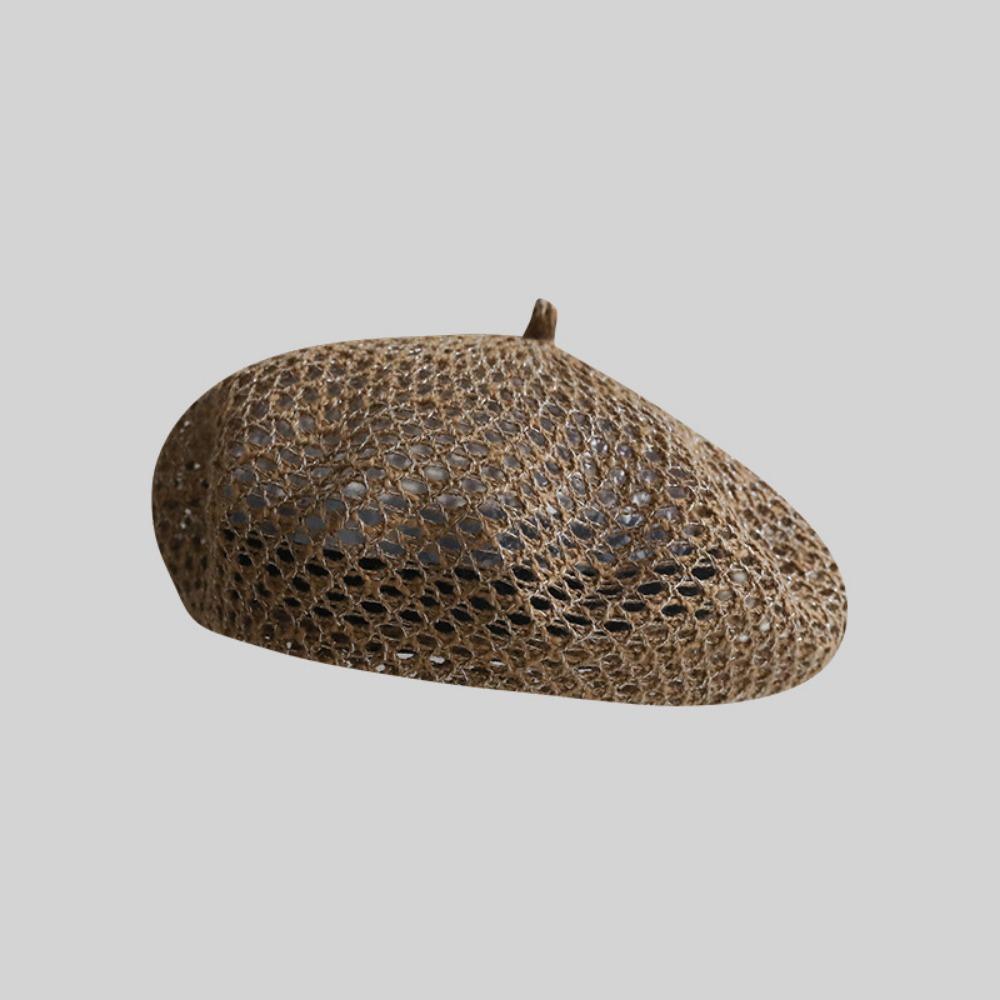 Solid Color Hollow Beret Hollow Knitted Pumpkin Hat Casual Painter Hat Women