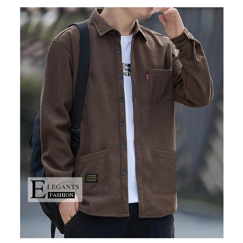 Men Fleece Lined Corduroy Warm Loose Long Sleeve Casual Shirt Jacket