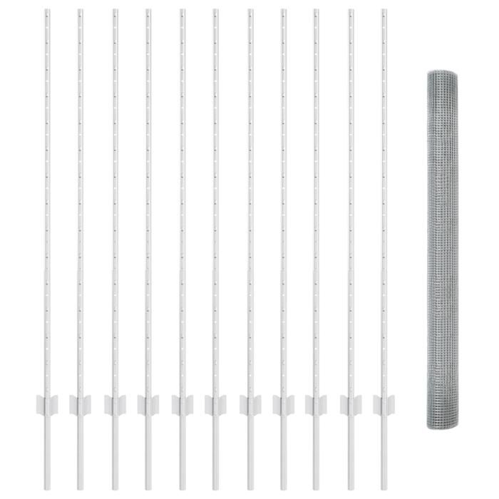 VidaXL Clôture en fil soudé avec 22 poteaux U Argent 1.4x25 m Acier 3336370