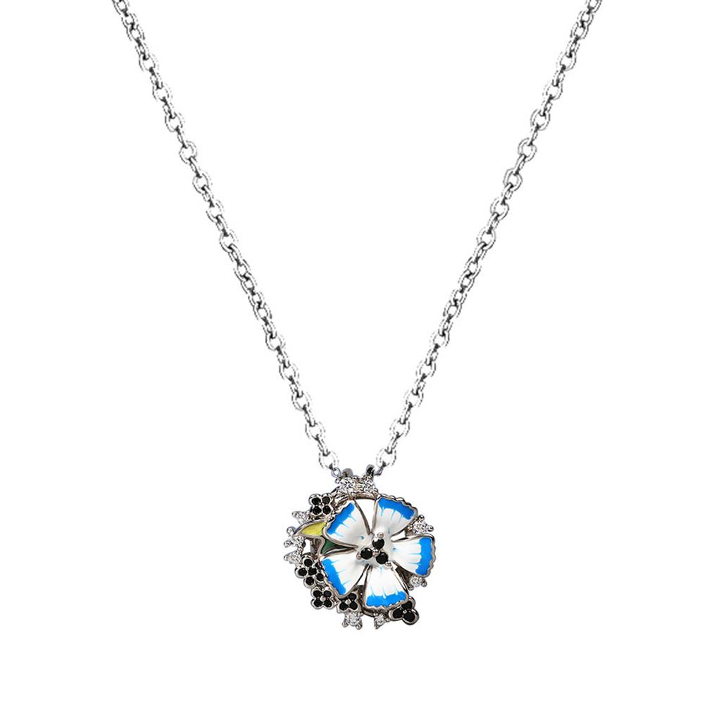 Vintage Bohemian Pendant Necklace Women Handmade Enamel Blue Flower Petal Leaf Dangle Earrings Wedding Party Jewelry