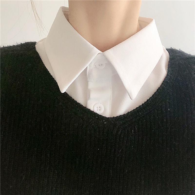 Women's Black Jacquard Cotton Dickey - Versatile Fake Collar for Spring Sweaters 