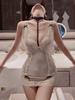 Sexy Deep V Neck Package Hip Dresses Women's Lace Nightie Allure Bandage Backless  Night Wear Dresses Transparent Mini Dresses