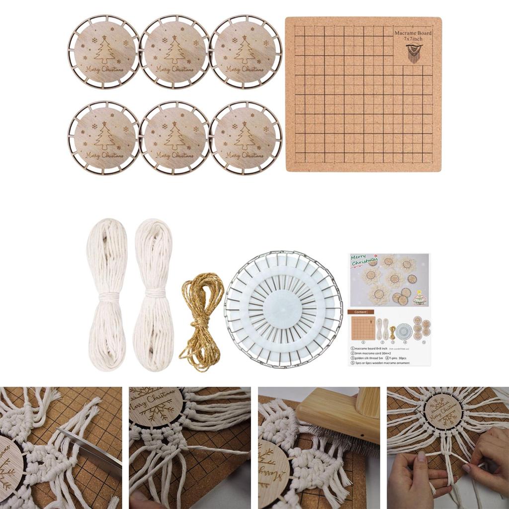 Wood Slices DIY Crafts Kit for Xmas Decor Ornaments DIY Macrame Wall Hanging