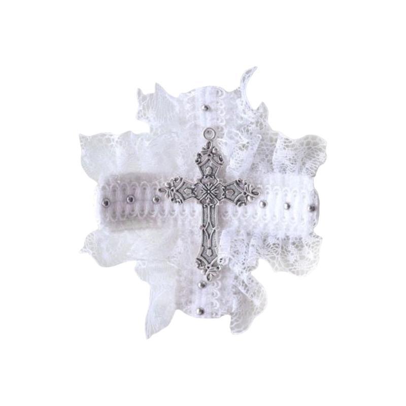 A52E Lace Crosses Hairclip Dark Hair Clip Headwear Crosses Hair Clip Balletcore