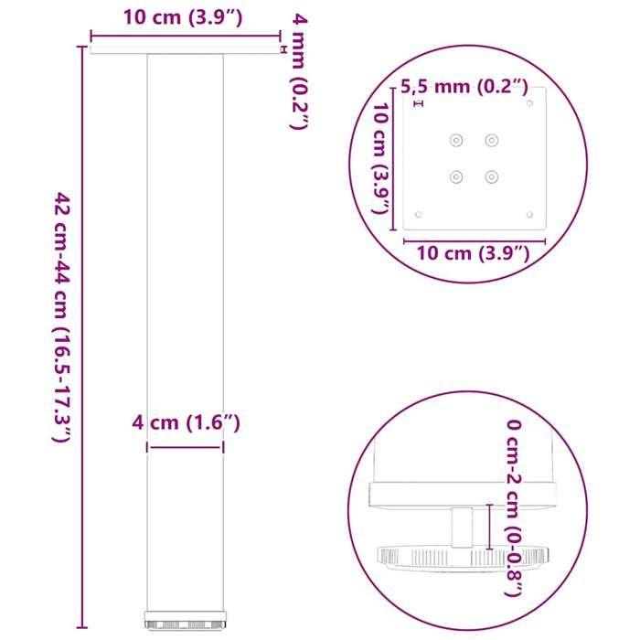 VidaXL Coffee Table Legs 4 Pieces Natural Steel 42-44 Cm Steel 4012455