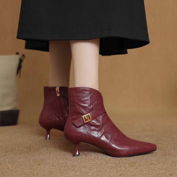 Pointed Toe Ankle Boots Women High Heels Snow Shoes Brand Chelsea 2024 Trend Autumn Woman Dress Pumps Leather Goth Botas Mujer