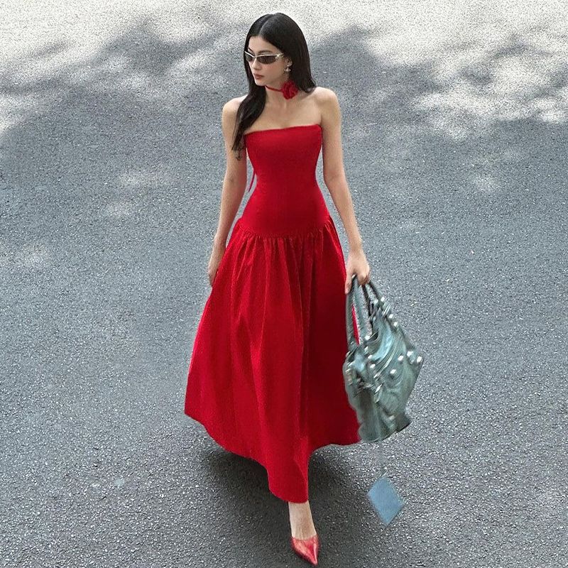 

Вьетнамское дизайнерское платье Модель Летнее Сексуальное Топ-труба Red M