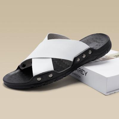 Men's Cross-Strap Leather Slide Sandals Non-Slip Casual Slippers