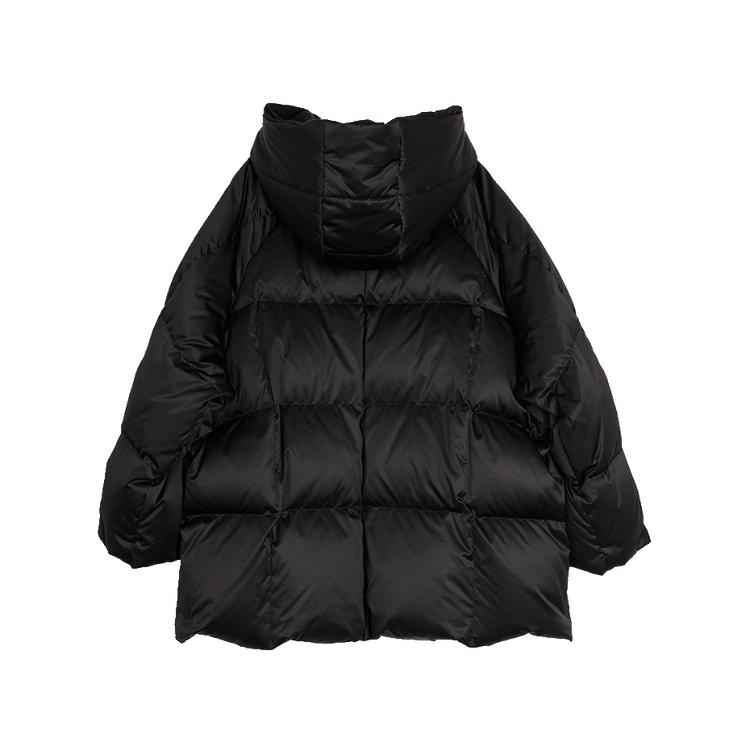 ELLE French Warm Solid Color Hooded Basic Down Jacket Women outerwear Black EY49322