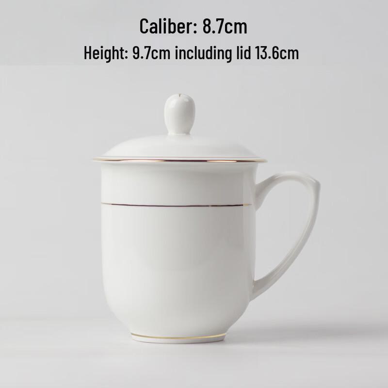 Hu Xin Ceramic Lidded Tea Cup with Gold Rim