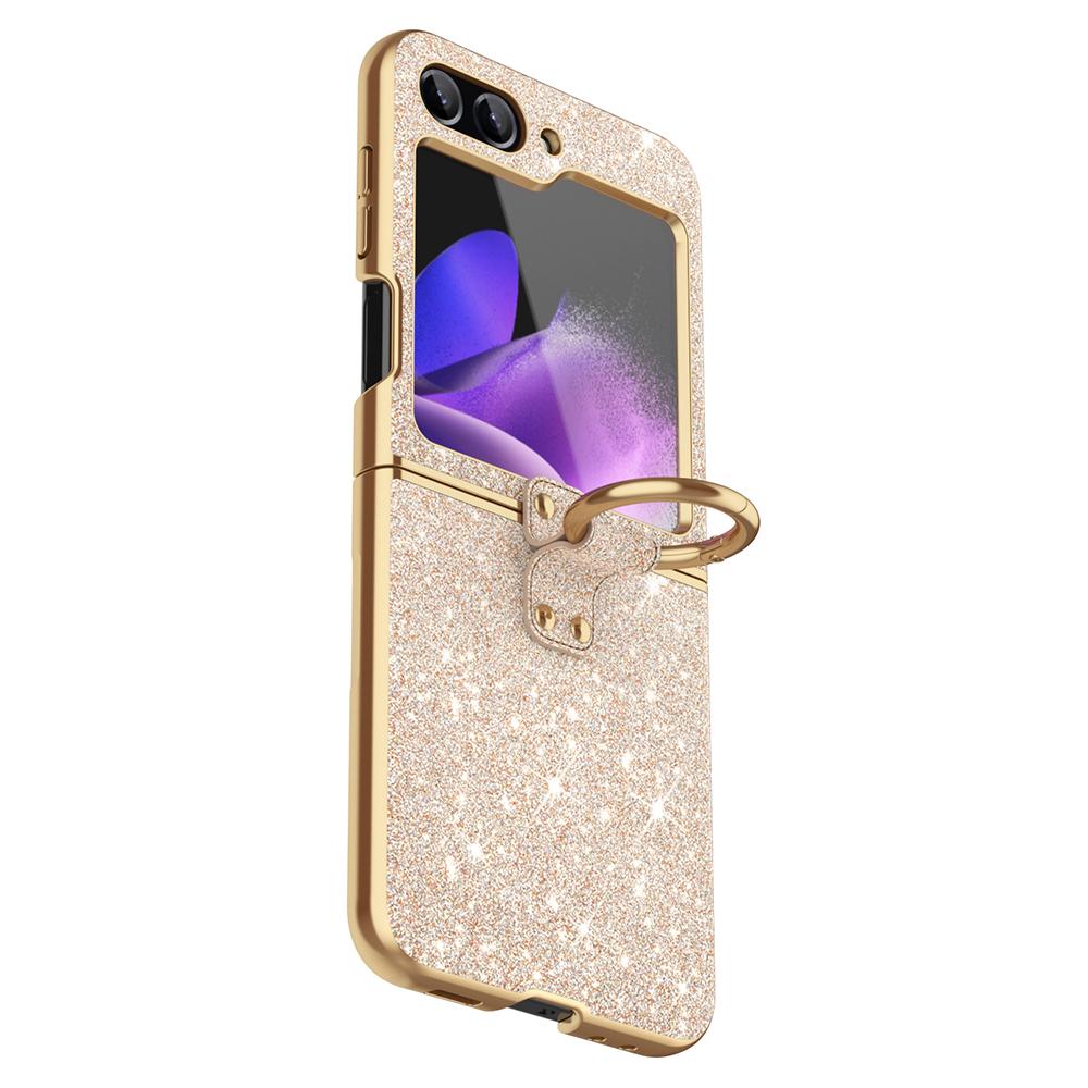 For Samsung Galaxy Z Flip7 FE 5G/Z Flip6 5G Case Glitter Leather+PC Electroplating Phone Cover Ring Kickstand