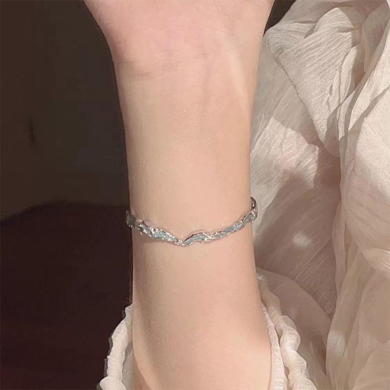 Korean Style  Geometric Blue Wave Bangle Vintage Light Luxury Opening Adjustable Bracelet For Women Jewelry Gifts
