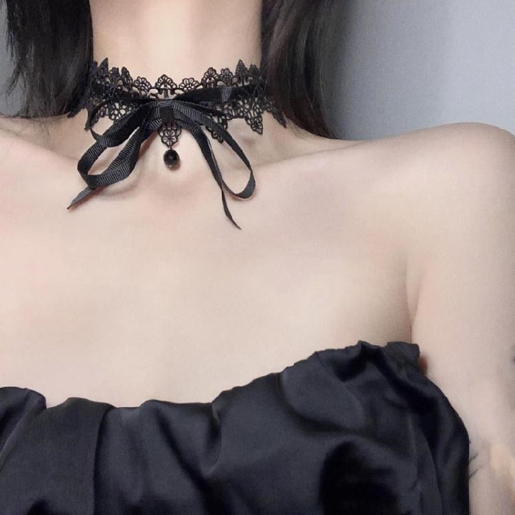 Sexy Schwarzer Spitzen-Schleifen-Knoten-Choker-Halskette Modisches Kragen-Halsketten-Schmuckstück