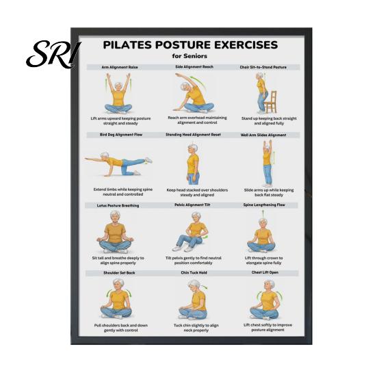 Poster Esercizi da Seduti Tabella Allenamento su Sedia Diagramma Flusso Yoga Dolce Esercizi di Mobilità a Basso Impatto per Anziani Principianti