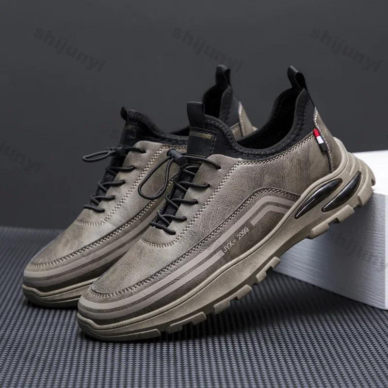 Men's Casual Sneakers Plus Fleece Fashionable Lace Up Running Shoes Man Autumn Casual Leather Walking Sneakers Training Footwear