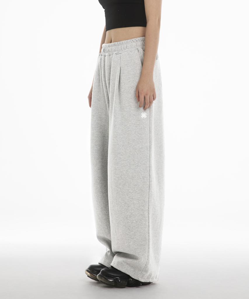 Paensyo Symbol One Tuck String Heavy Fleece-Lined Pants - White Melange