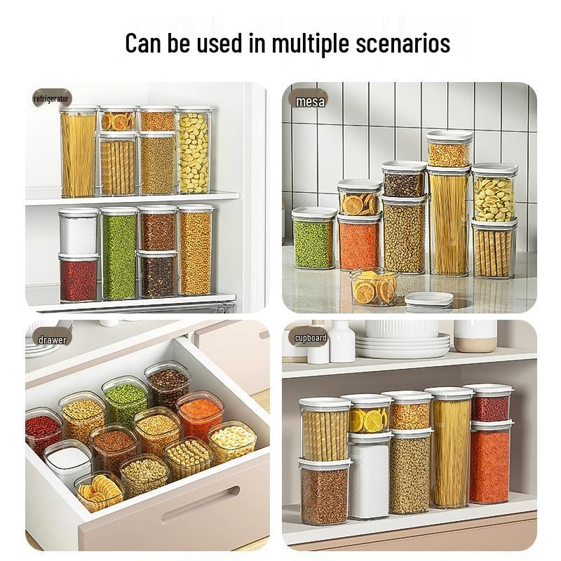 Transparent Airtight Storage Jars for Tea, Grains, and Cereals - Moisture-Proof, Food-Grade Kitchen Containers.