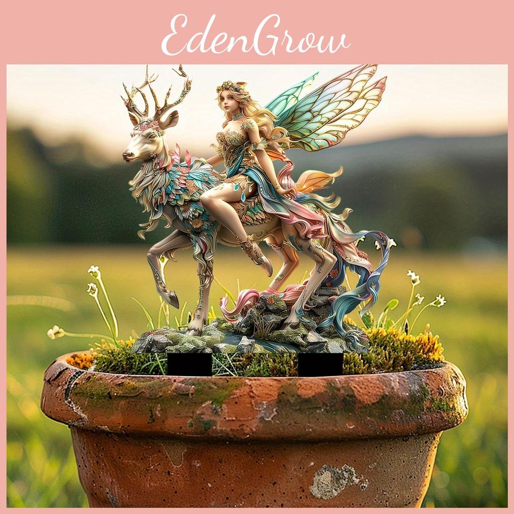 Whimsical Magical Deer And Forest Fairy Acrylic Garden Decoration Stake For Lovely Patio Charm
