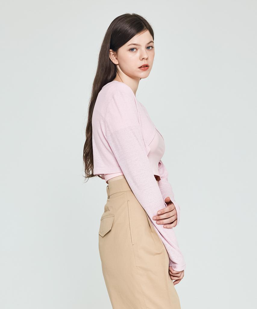 Depassion See-Through Crop Long Sleeve T-Shirt (Pink)